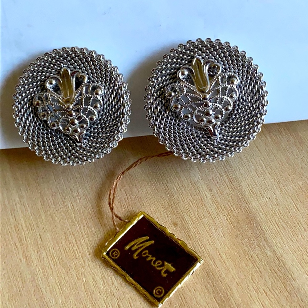 Monet silver Rope Medallion Clip-on Earrings